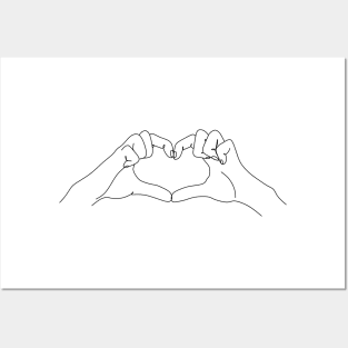 One Line hands drawing heart Posters and Art